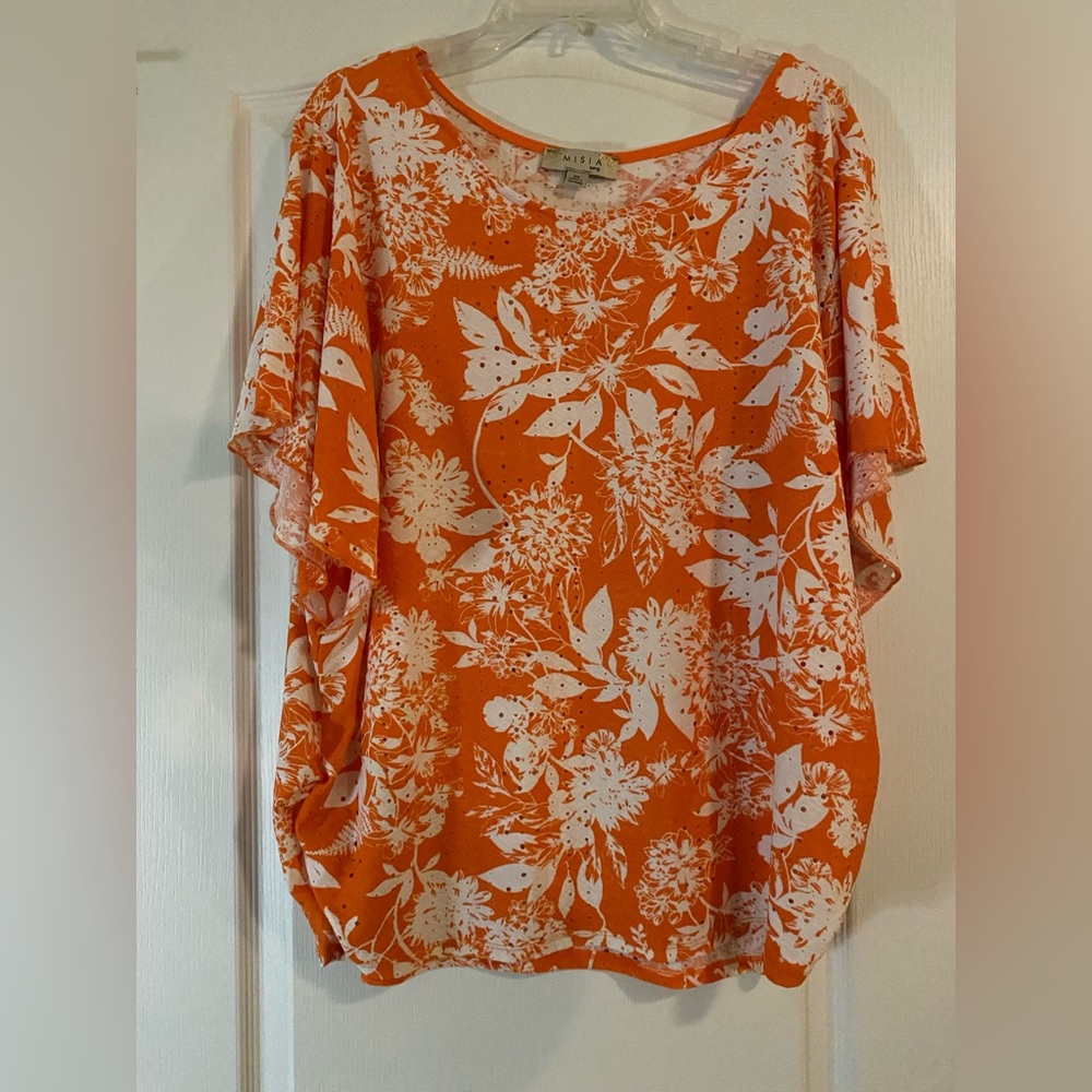 Woman’s shirt by Misia Curvy in orange and white in size 2x